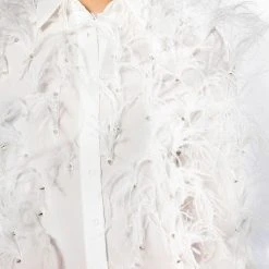 ZSA ZSA ALL OVER FEATHER BUTTON DOWN BLOUSE -helmut shop zsa zsa all over feather button down blouse white 7 7