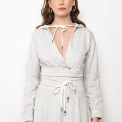 ZUMI CROPPED WRAP FRONT HOODIE -helmut shop zumi cropped wrap front hoodie heather grey 4 4